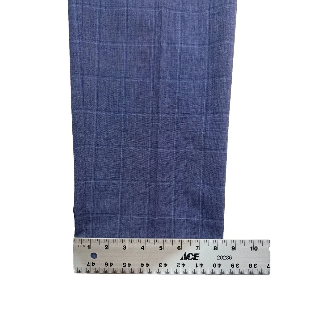 Ralph Lauren 38x30‎ Blue Windowpane Dress Pants Trousers All Season Wool Stretch